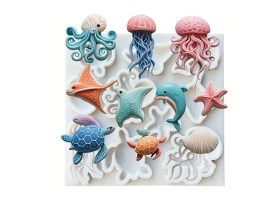 Molde silicona 10 animales del mar 